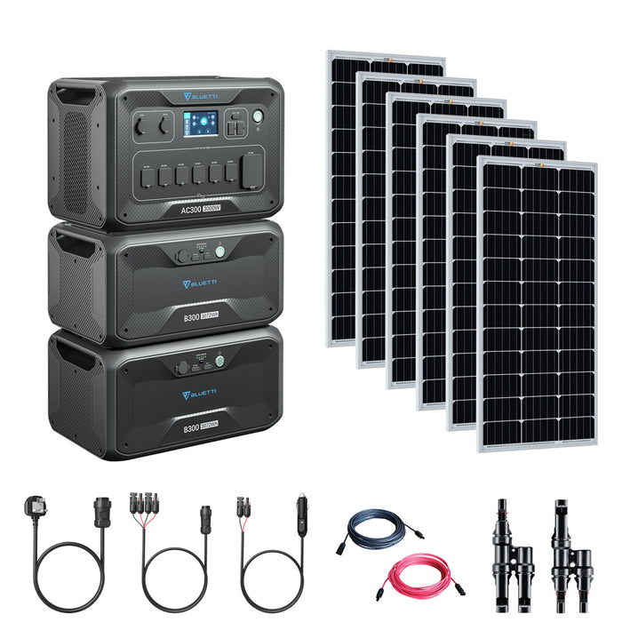 Bluetti AC300 6144Wh/3000W Solar Generator Kit | 6 x 200W Rigid Mono Solar Panels | 2 x B300 3072Wh Batteries | Complete Solar Kit