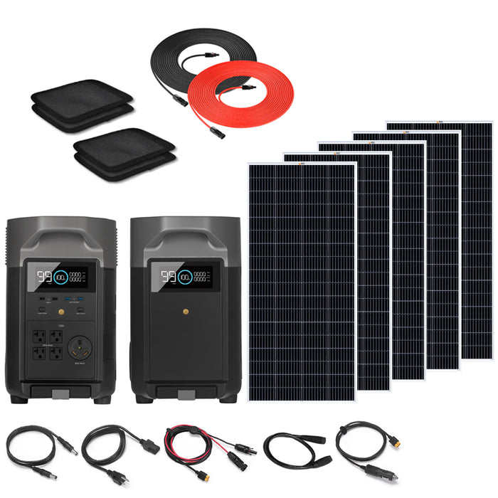 EcoFlow DELTA Pro With Extra Battery 7,2kWh 3,6kW Solar Generator + 1000W Monocrystalline Solar Panels Kit