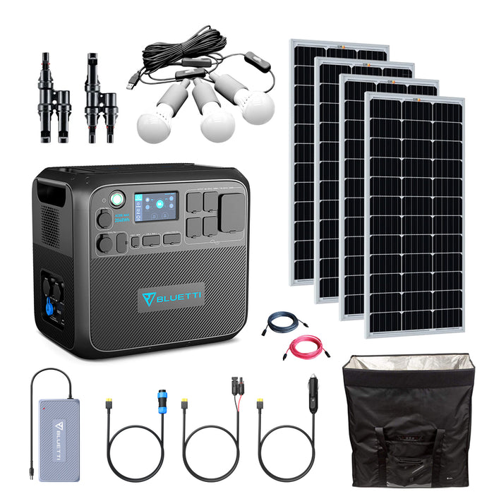 Bluetti AC200 Max 2,200W 2,048Wh Portable Power Station | 4 x 200 Watt 12V Rigid Mono Solar Panels | Total Solar Kit