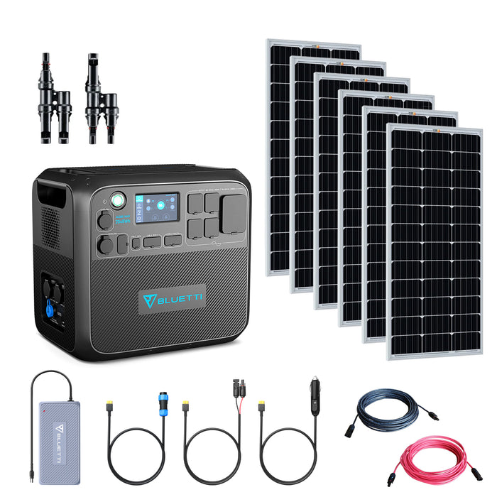 Bluetti AC200 Max 2,200W Solar Generator Kit | Choose 100W or 200W Mono Solar Panels | 2,048Wh Complete Solar Kit