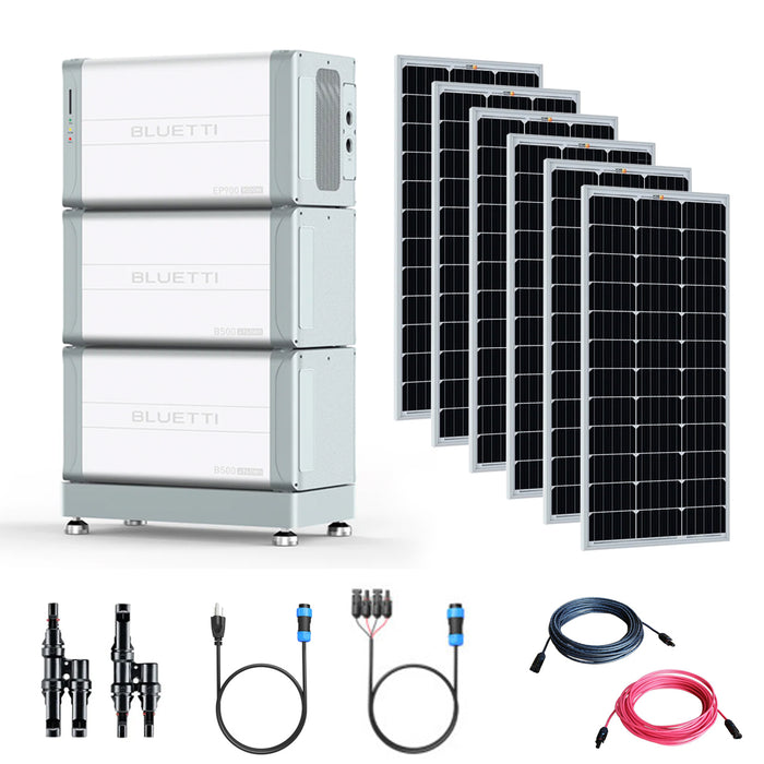 BLUETTI EP900 9,000W 120V/240V Portable Power Station | 10kWh Battery Backup | 6 x 200W 24V Rigid Mono Solar Panels