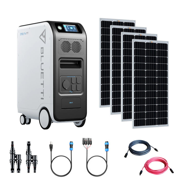 Bluetti EP500 PRO 5,100Wh 3,000W Portable Power Kit | 4 x 200 Watt 12V Rigid Mono Solar Panels | Complete Solar Kit