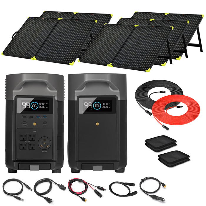EcoFlow DELTA Pro 3.6kW with Extra Battery 7.2kWh Solar Generator + 5 x 200W Portable Monocrystalline Solar Panels Kit