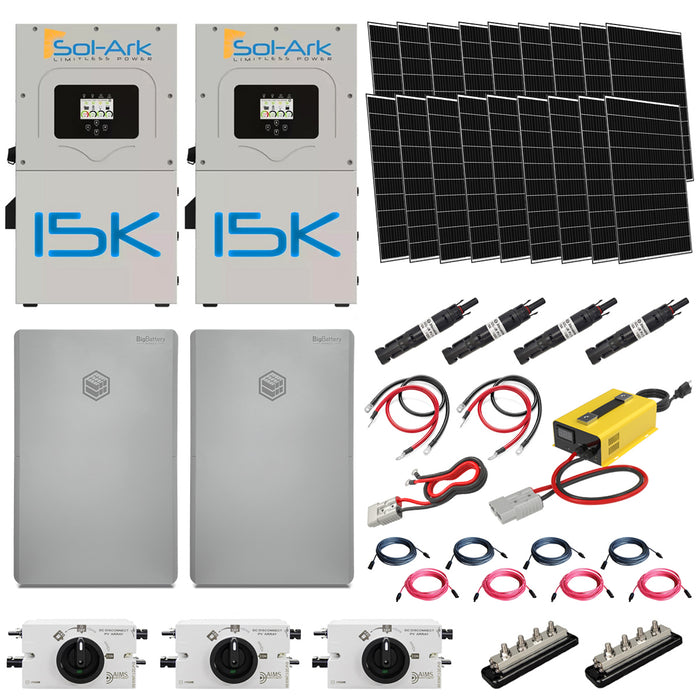 48V Rhino 2 28.6kWh LiFePO4 Battery Bank | 2 x Sol-Ark 15K 120/240V Hybrid Inverter | 48 x 410W Rigid Mono Solar Panels