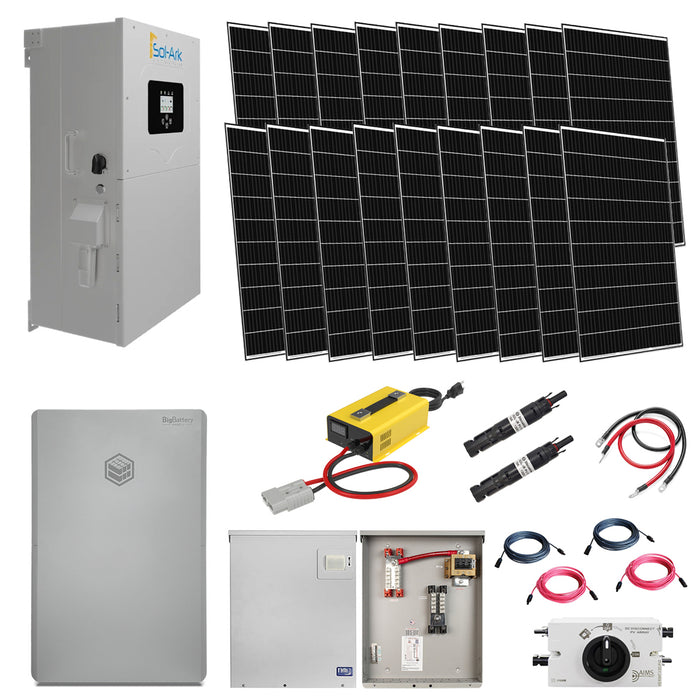 Complete Hybrid Solar Kit | Sol-Ark 12K 120/240V Hybrid Inverter | 48V Rhino 2 14.3kWh LiFePO4 Battery | 18 x 410W Rigid Solar Panels