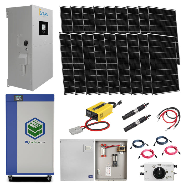 Complete Hybrid Solar Kit | Sol-Ark 12K 120/240V Hybrid Inverter | KONG ELITE MAX 19kWh Lithium Battery Bank | 18 x 410W Rigid Solar Panels