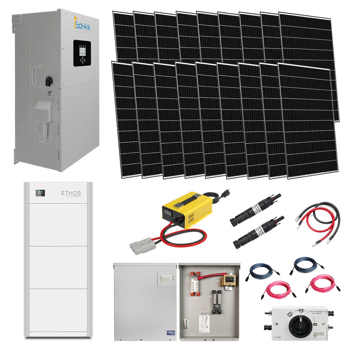 Complete Hybrid Solar Kit | Sol-Ark 12K 120/240V Hybrid Inverter | ETHOS 48V 15.4KWH Stackable Battery (3 Module) | 18 x 410W Rigid Solar Panels