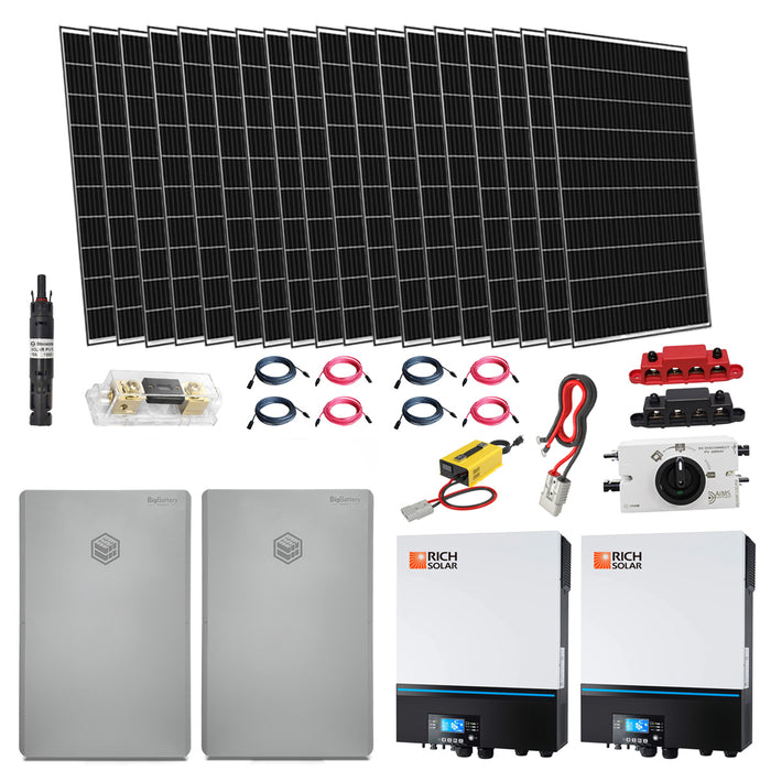Complete Off-Grid Kit | 48V Rhino 2 28.6kWh LiFePO4 Battery | 13,000W 120/240V Output Inverter/Charger | 18 x 390W Rigid Solar Panels