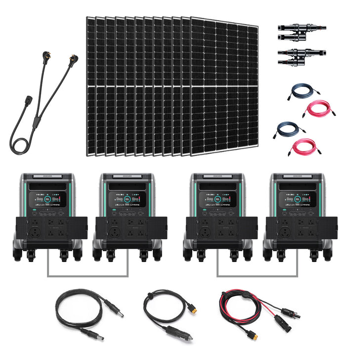 Zendure SuperBase V6400 7200W 120/240V Power Station Kit  | 25.6kWh Lithium Battery Bank | 12 x 335W Solar Panels