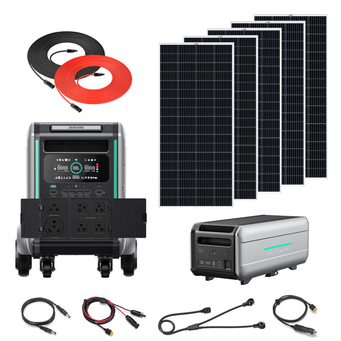 Zendure SuperBase V6400 3,600W 120/240V Power Station Kit  | 12,8kWh Lithium Battery Bank | 200W Rigid Monocrystalline Solar Panels