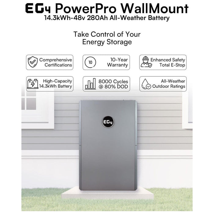 EG4 | PowerPro WallMount AllWeather Lithium Battery | 48V 280Ah | 14.3kWh LiFePO4 | All-Weather Energy Storage | UL1973, UL9540A