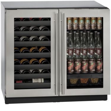 U-Line 3000 Series 36" Beverage Center/Wine Captain- Glass Door - Stainless Frame