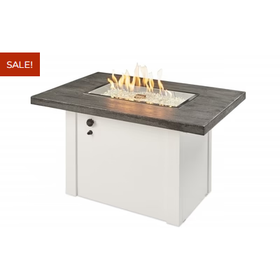 Outdoor Greatroom Stone Grey Havenwood Rectangular Gas Fire Pit Table with White Base