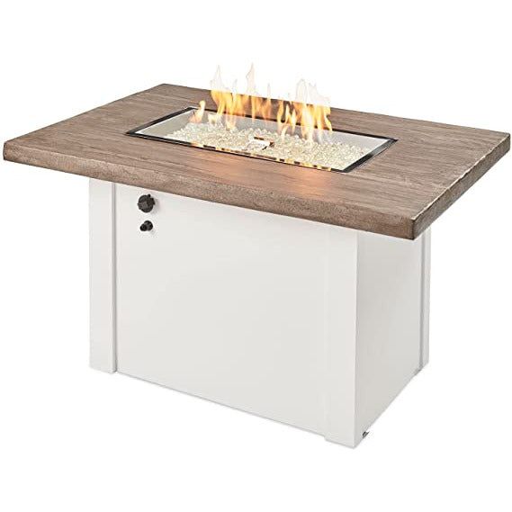 Outdoor Greatroom Driftwood Havenwood Rectangular Gas Fire Pit Table with White Base