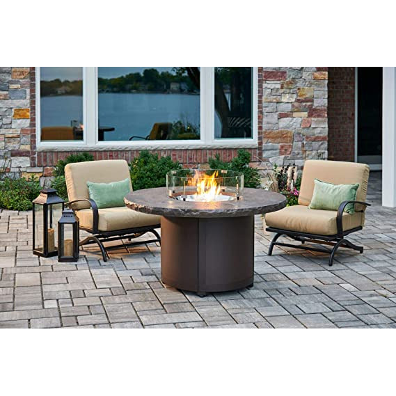 Outdoor Greatroom Marbleized Noche Beacon Round Gas Fire Pit Table