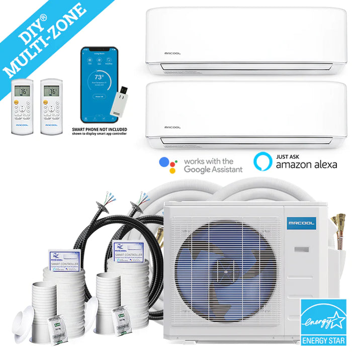 MRCOOL DIY Mini Split - 27,000 BTU 2 Zone Ductless Air Conditioner and Heat Pump with 16 ft. Install Kit.
