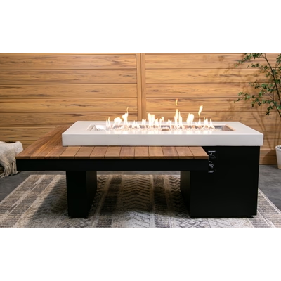 Outdoor Greatroom Uptown Iroko Linear Gas Fire Pit Table