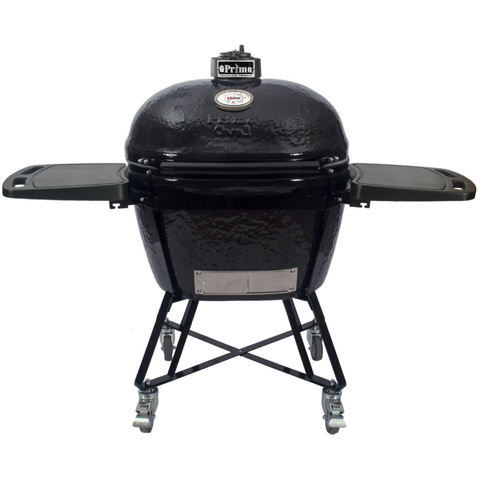 Primo All-In-One Ceramic Oval X-Large Charcoal Grill with Cradle | Side Shelves | and Stainless Steel Grates