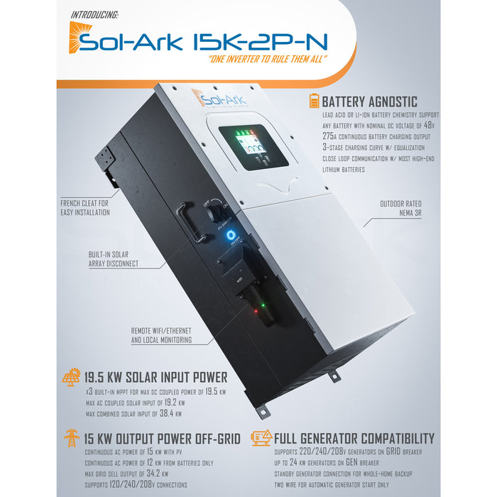 Sol-Ark 15K All-In-One Hybrid Inverter 10 Year Warranty Included