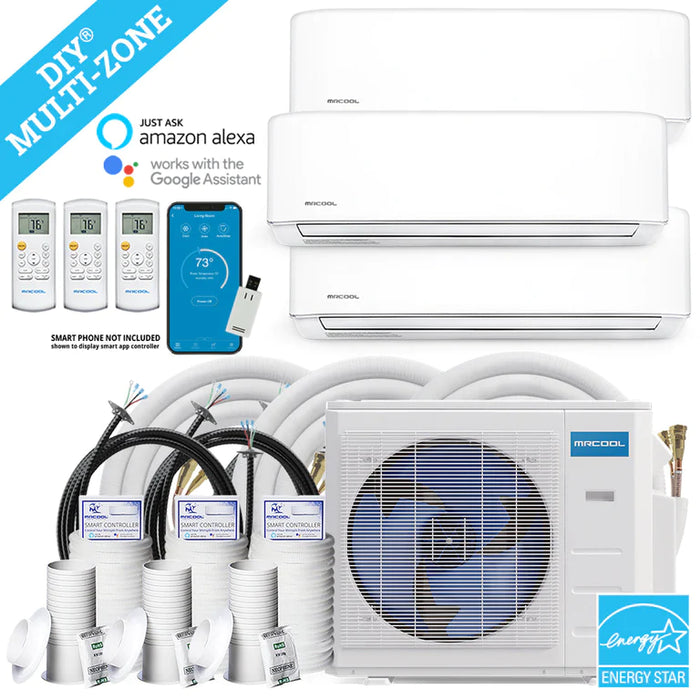 MRCOOL DIY Mini Split - 30,000 BTU 3 Zone Ductless Air Conditioner and Heat Pump with 50 ft. Install Kit.