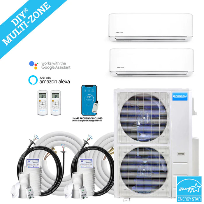 MRCOOL DIY Mini Split - 54,000 BTU 2 Zone Ductless Air Conditioner and Heat Pump with 50 ft. Install Kit.