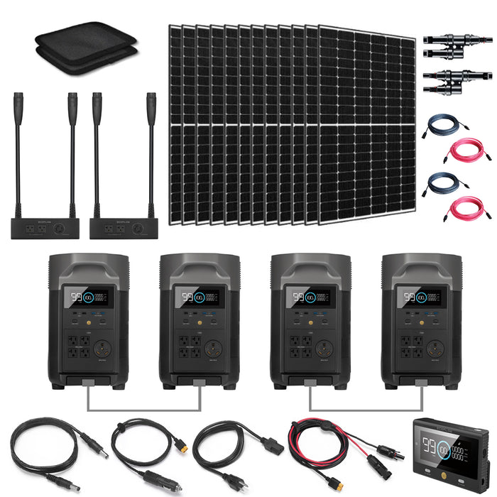 Complete Off-Grid Solar Kit -EcoFlow DELTA Pro 7.2kW 120/240V Output [14.4kWh Lithium Battery Bank] + 12 x 335W Solar Panels