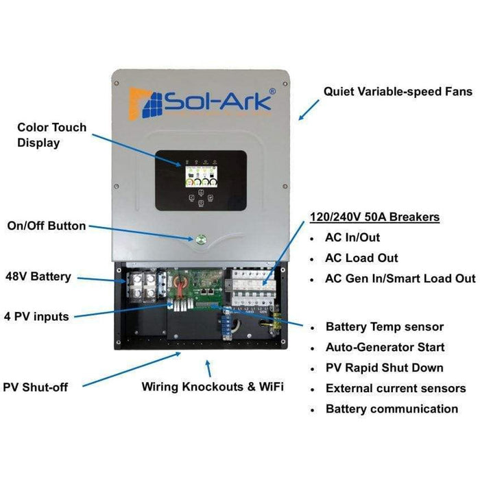 Sol-Ark 12K + 2 x Fortress eVault 18.5kWh MAX Kit | 120/240 48V [All-In-One]